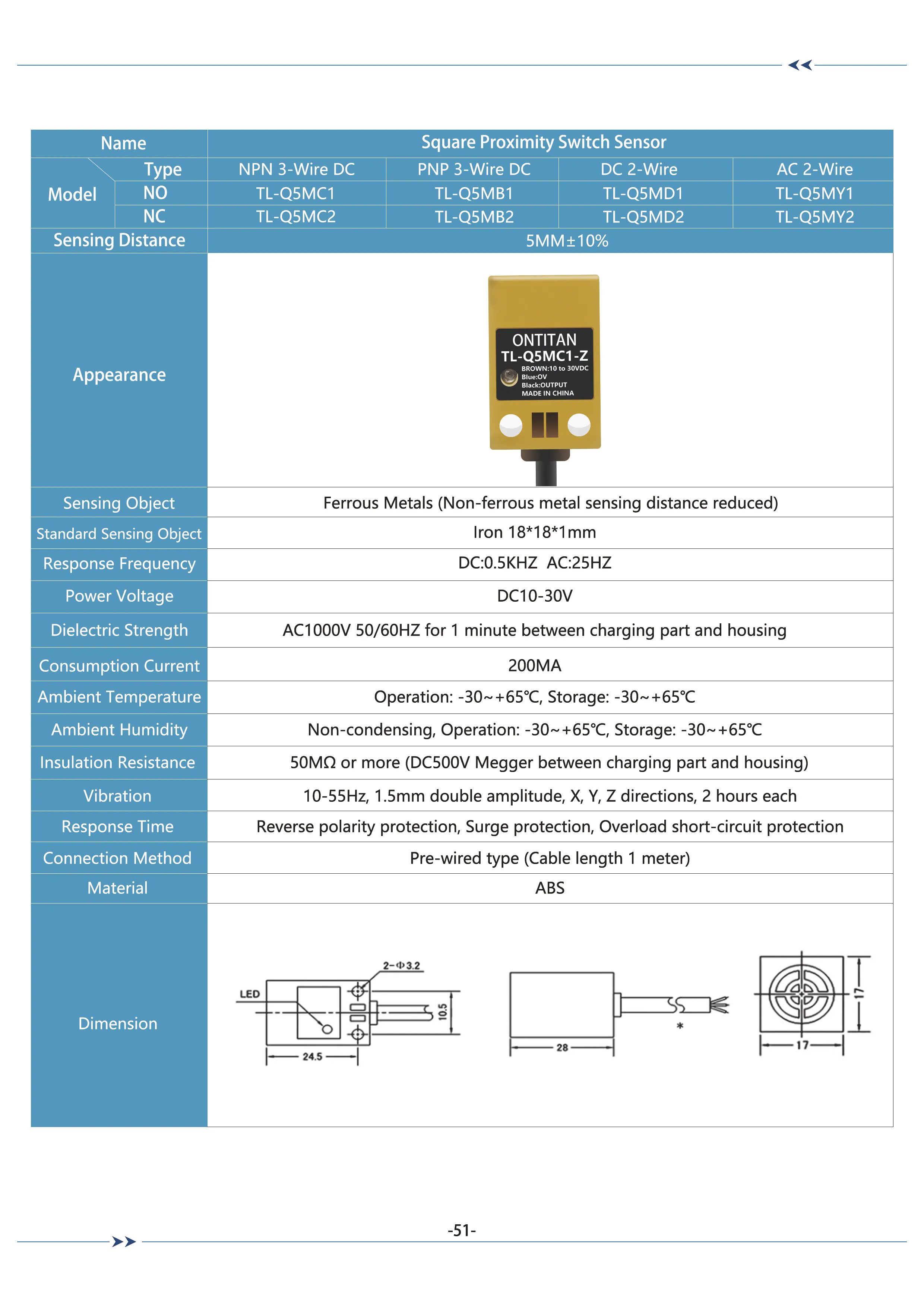 Rectangular Standard Proximity Sensor